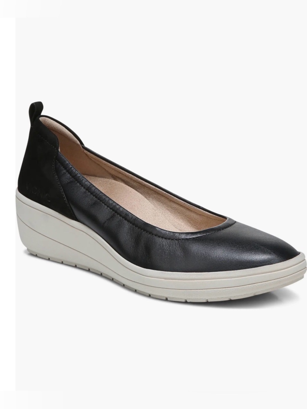 Black Leather Wedge Jacey Slip On Ballet Flats - Women